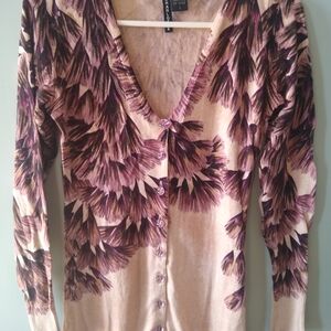 Anthropologie Purple and Cream Feather Cardigan